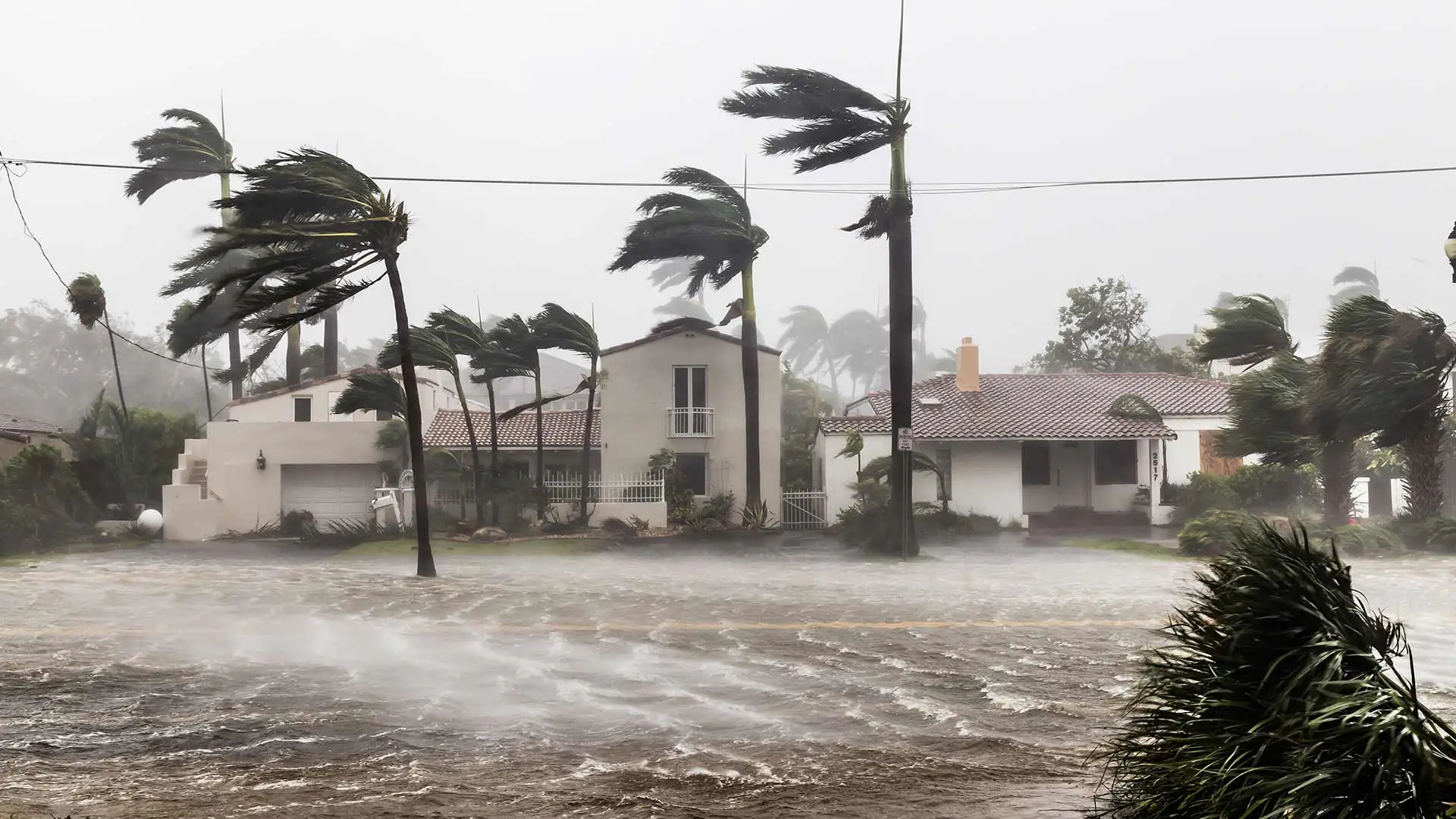 Hurricane winds and flooding during a storm