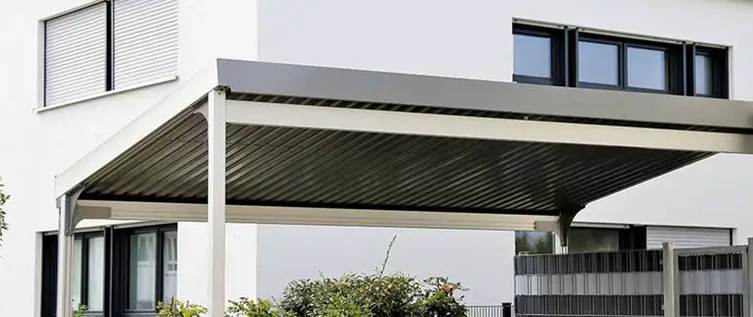 Aluminum patio cover installed over an outdoor seating area